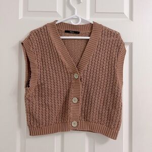 Vilanova - Lightweight Pink Buttoned Knit Bohemian Coastal Granny Vest (L)